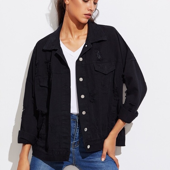 Distressed FREEDOM + PRIDE black denim jacket - Picture 3 of 7